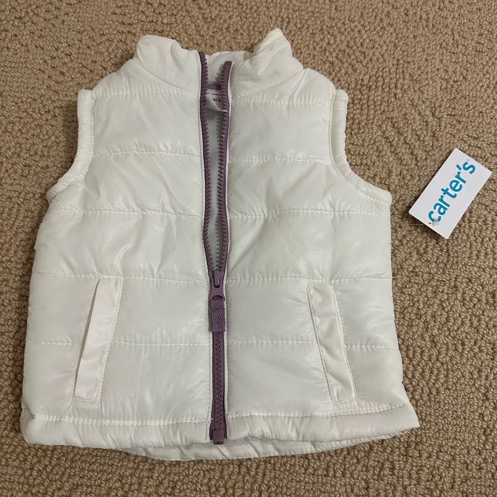 Carter's White Puffer Vest with Purple Zipper
